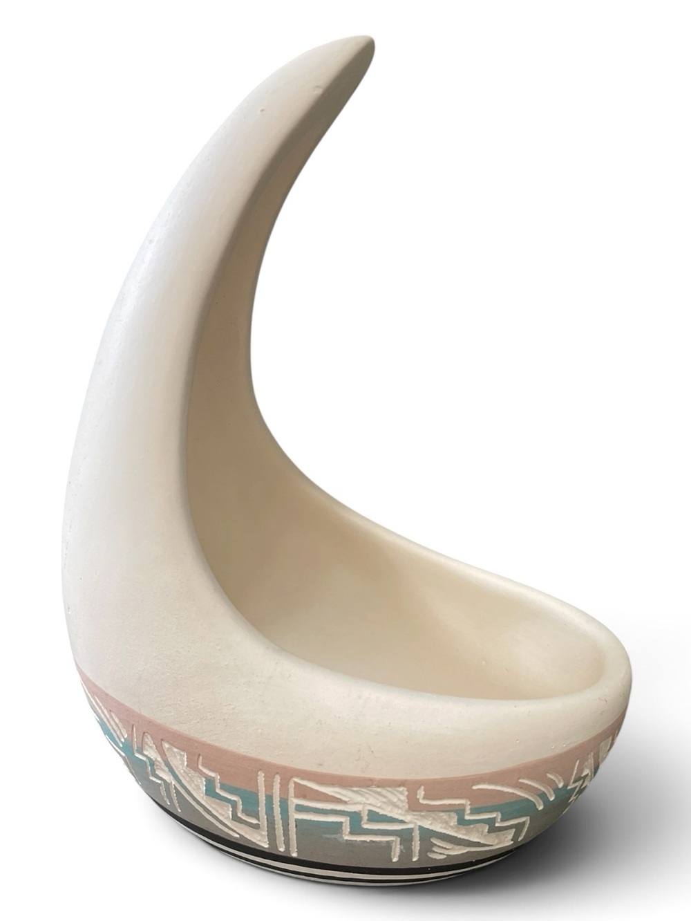 Navajo half moon hanging planter, signed by artist Terry Smith, vintage, clay